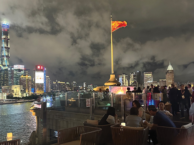 Evening view from historic House of Roosevelt  on the Bund looking toward Pudong Shanghai